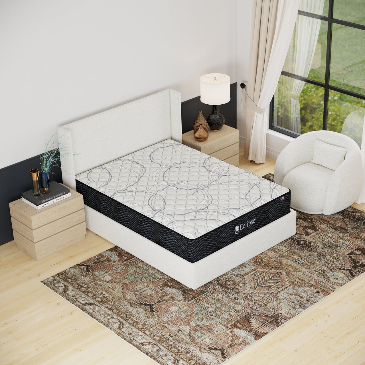 Shadow Extra Firm Mattress by Eclipse in bedroom | Innerspring design with breathable cover and lumbar zone support