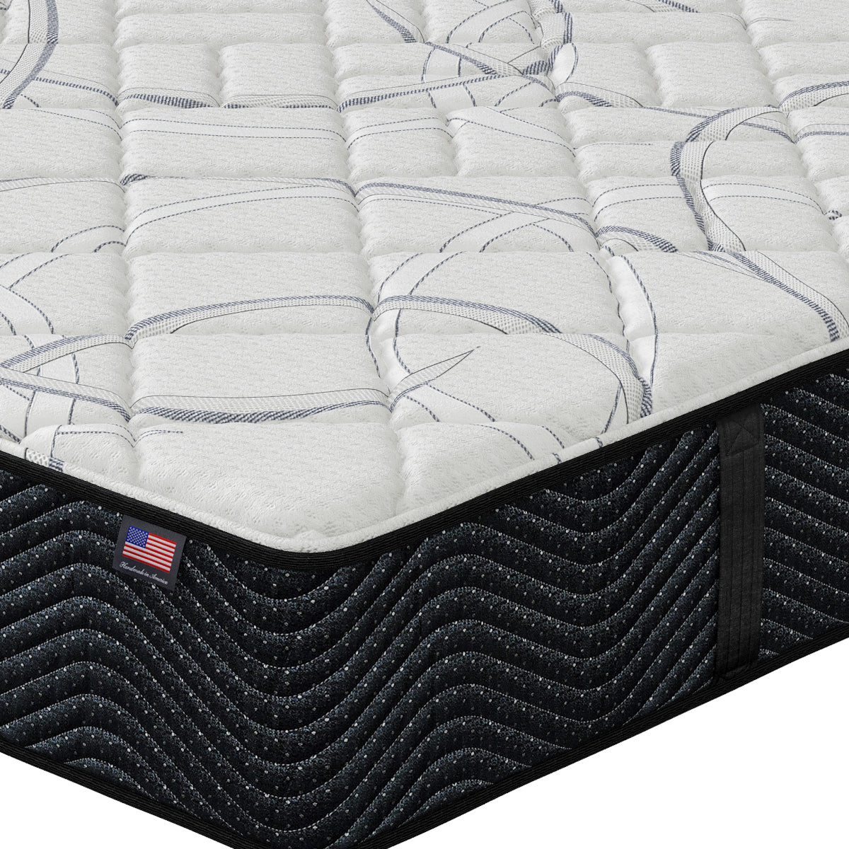 Close-up of Shadow Firm Mattress corner | Breathable cover and supportive innerspring coils