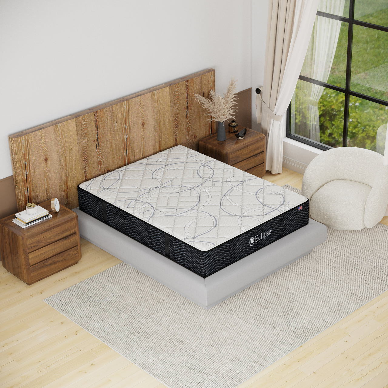 Shadow Firm Mattress by Eclipse in bedroom | Innerspring design with breathable cover and lumbar zone support