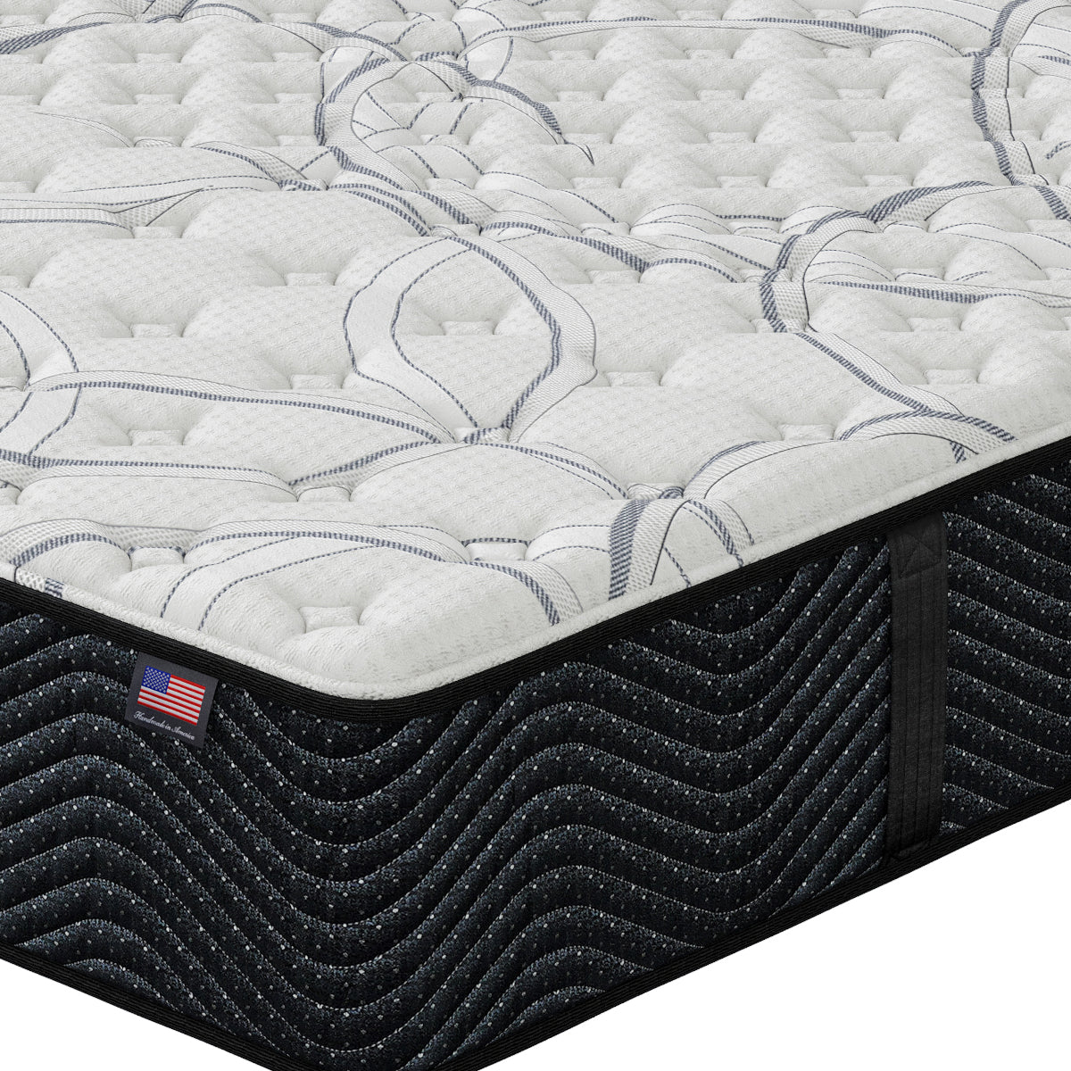 Close-up of Shadow Medium Mattress corner | Breathable cover and supportive innerspring coils