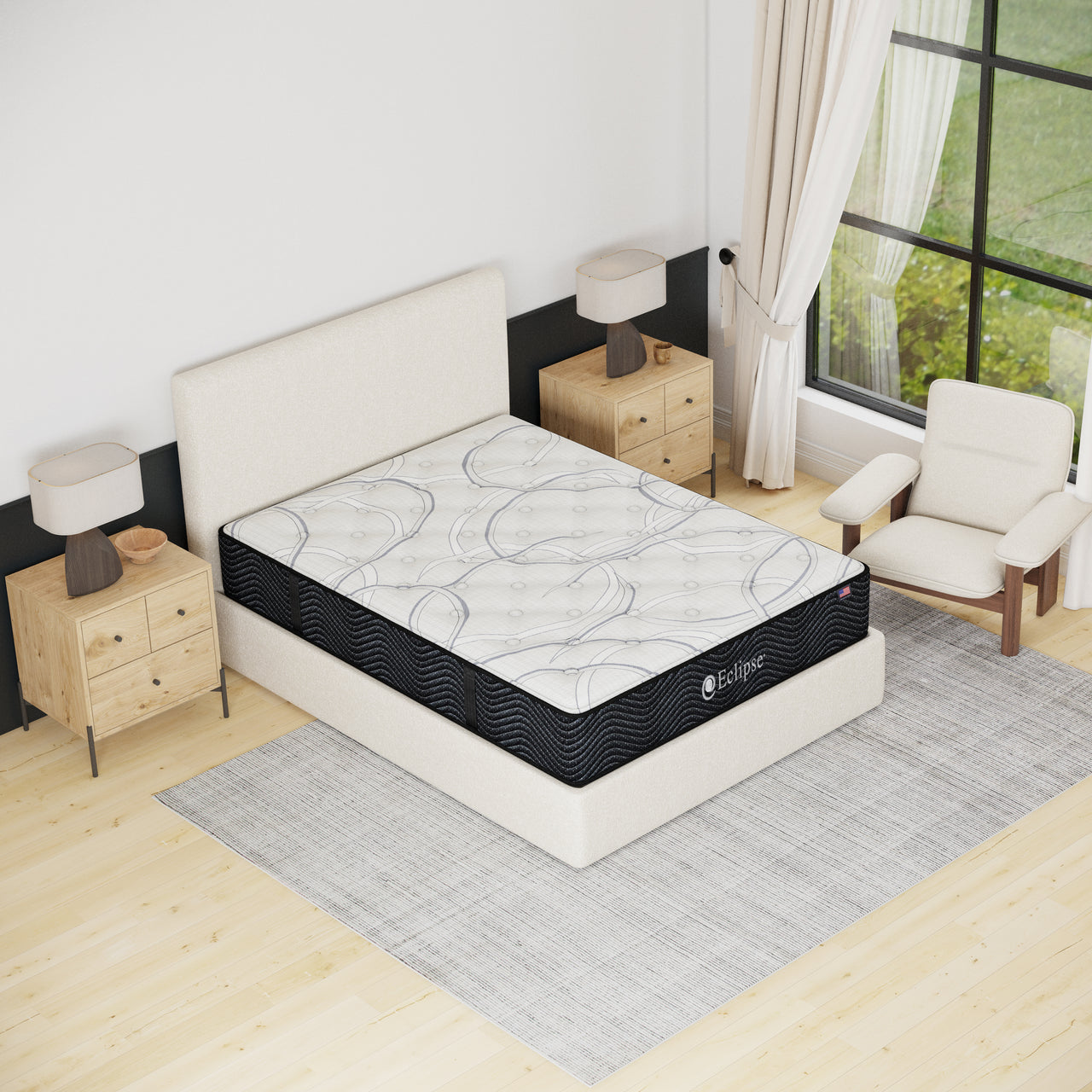Shadow Plush Mattress by Eclipse in bedroom | Innerspring design with breathable cover and lumbar zone support