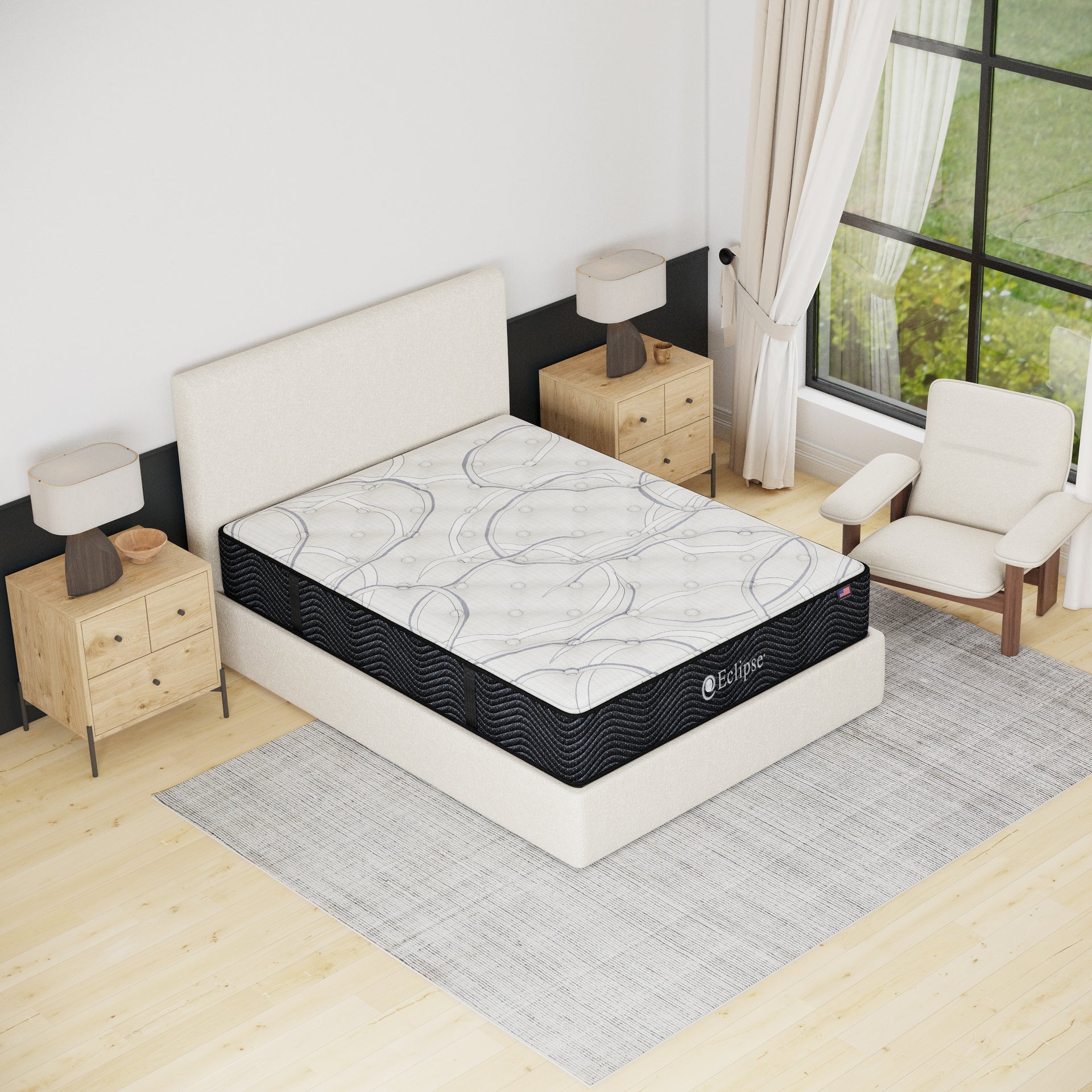 Shadow Plush Mattress by Eclipse in bedroom | Innerspring design with breathable cover and lumbar zone support