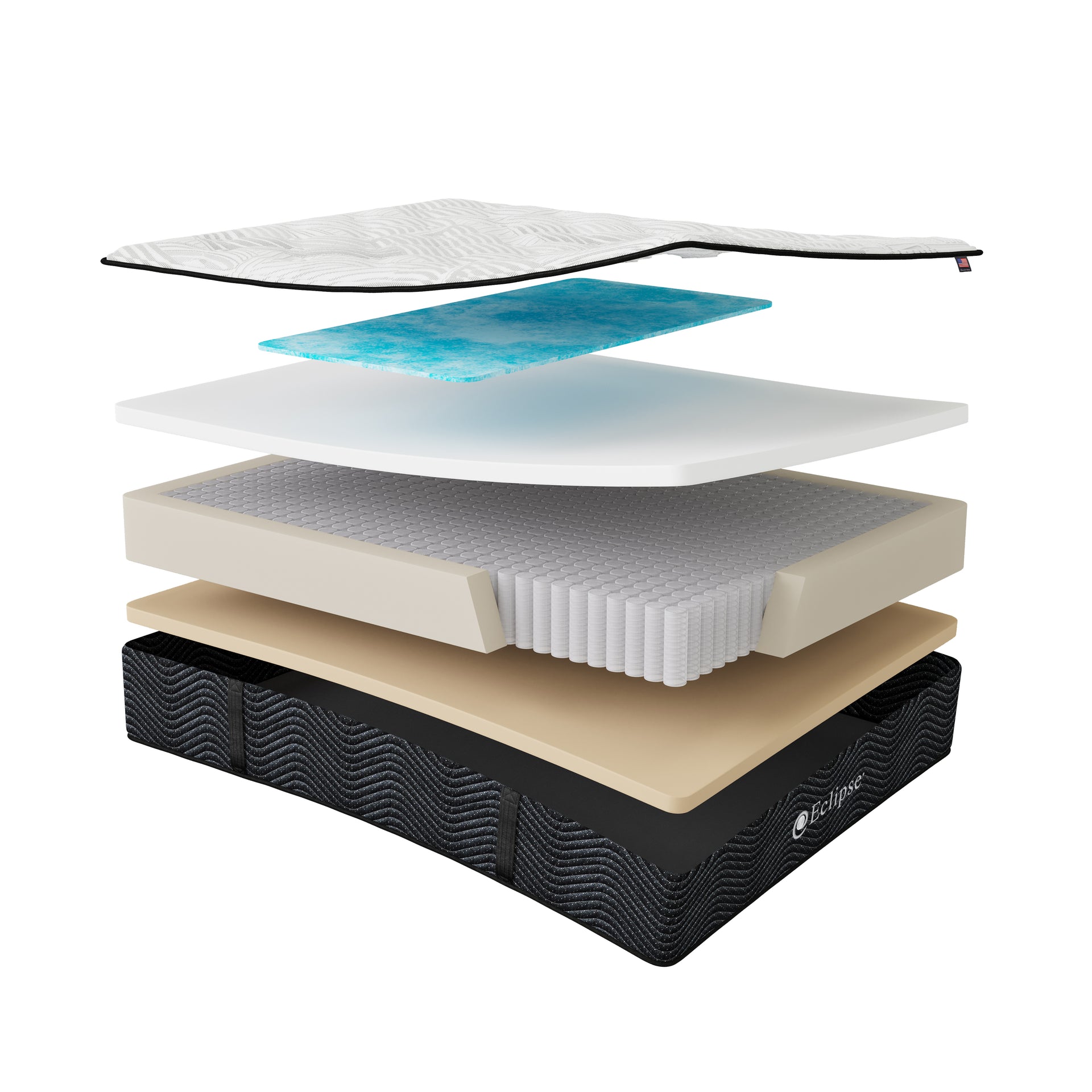 Umbra Medium Soft Mattress layers | Spinal Zone Technology, memory foam, and individually wrapped coils
