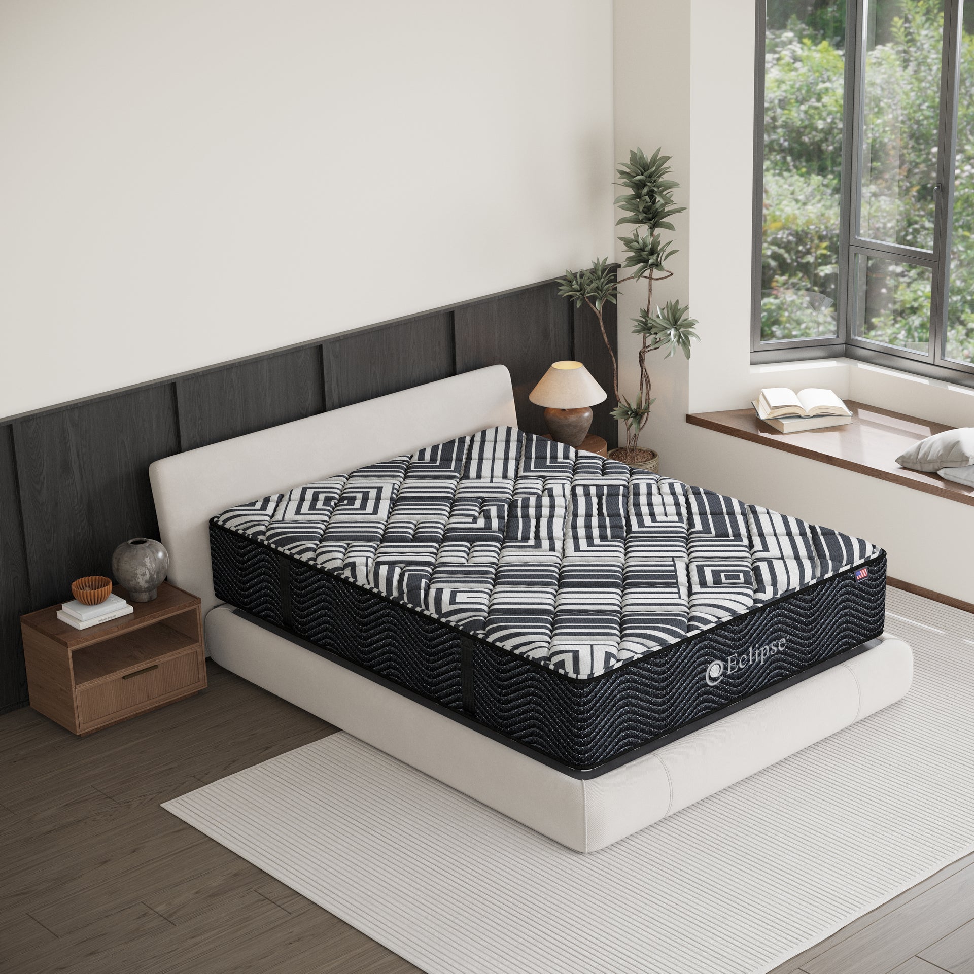 Phoenix Two-Sided Firm Mattress by Eclipse in bedroom | Flippable design with lumbar support