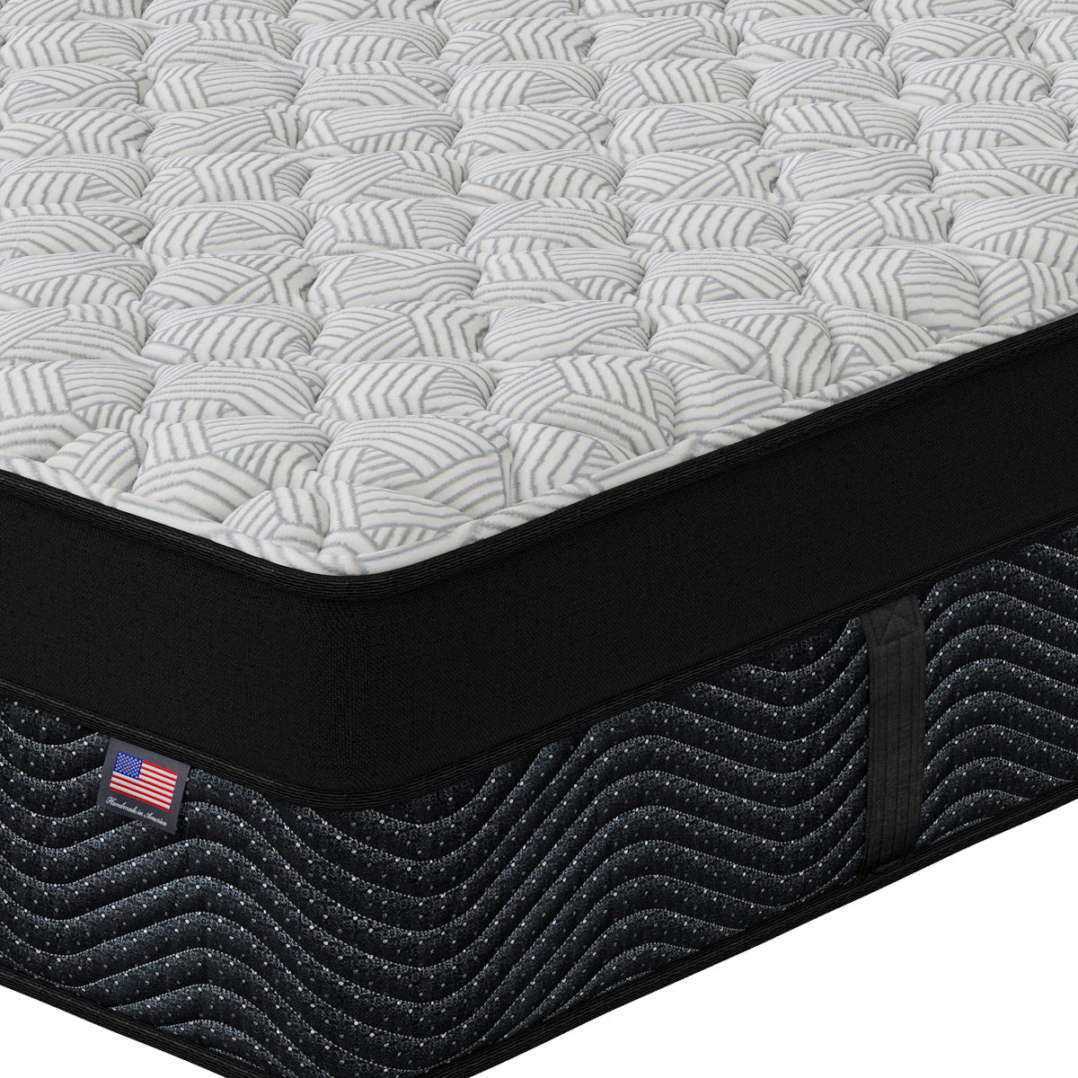 Close-up of Asteria Extra Firm Euro Top Mattress corner | Cool-to-the-touch cover and foam-encased coils