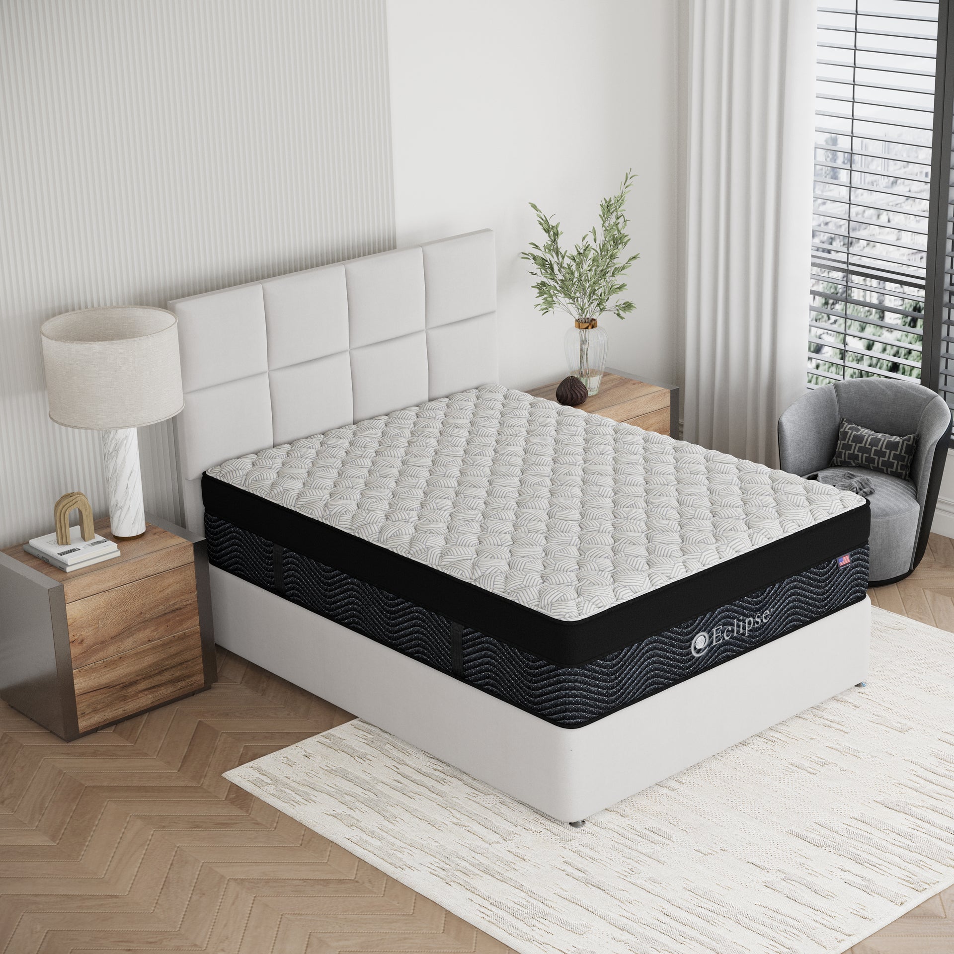 Asteria Extra Firm Euro Top Mattress by Eclipse in bedroom | Dual-coil design with lumbar support