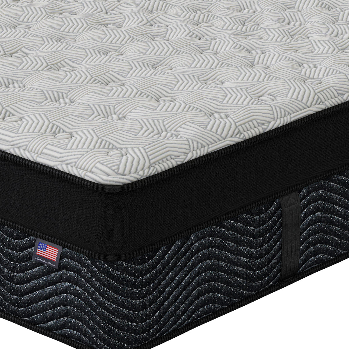 Close-up of Asteria Firm Euro Top Mattress corner | Cool-to-the-touch cover and foam-encased coils
