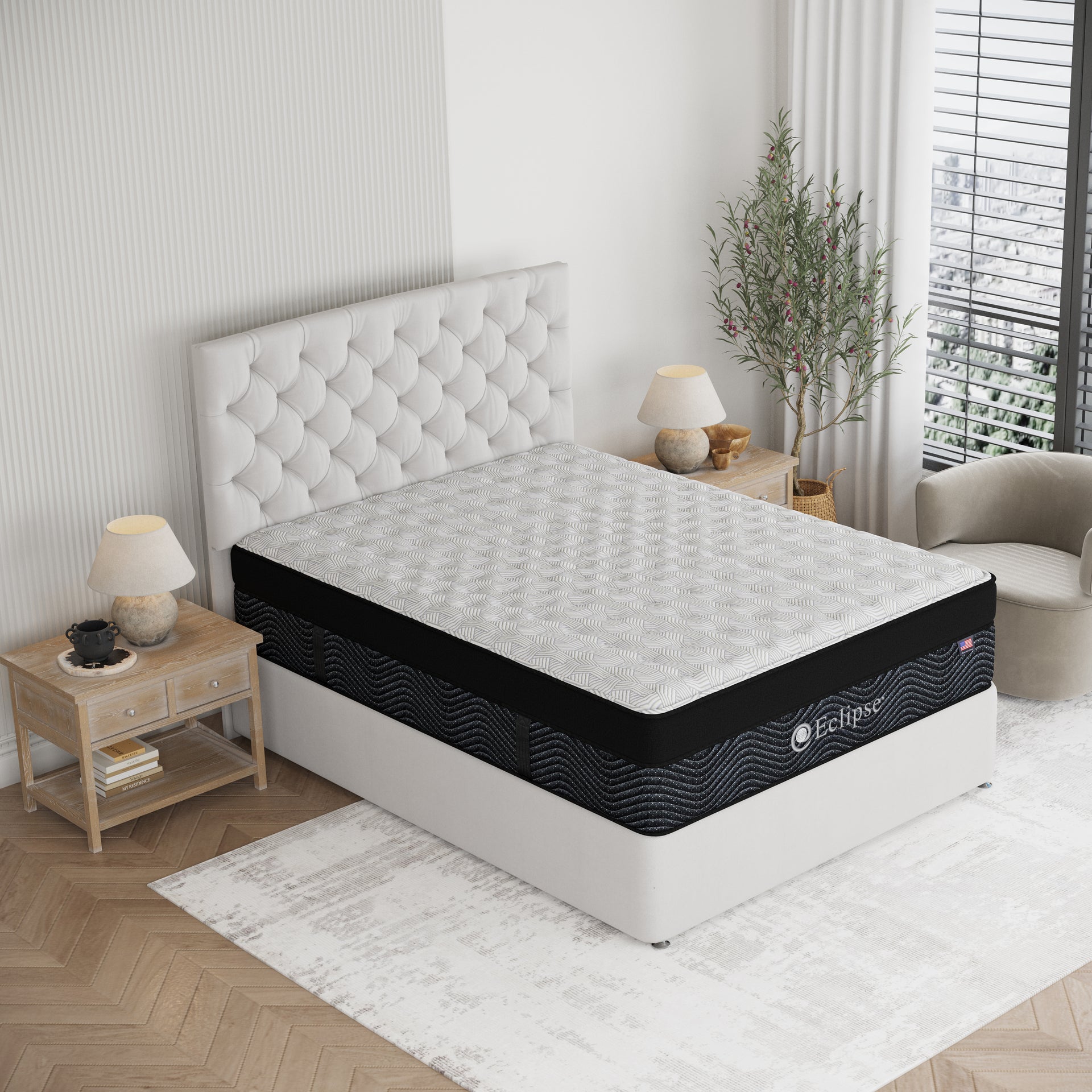 Asteria Medium Euro Top Mattress by Eclipse in bedroom | Dual-coil design with lumbar support
