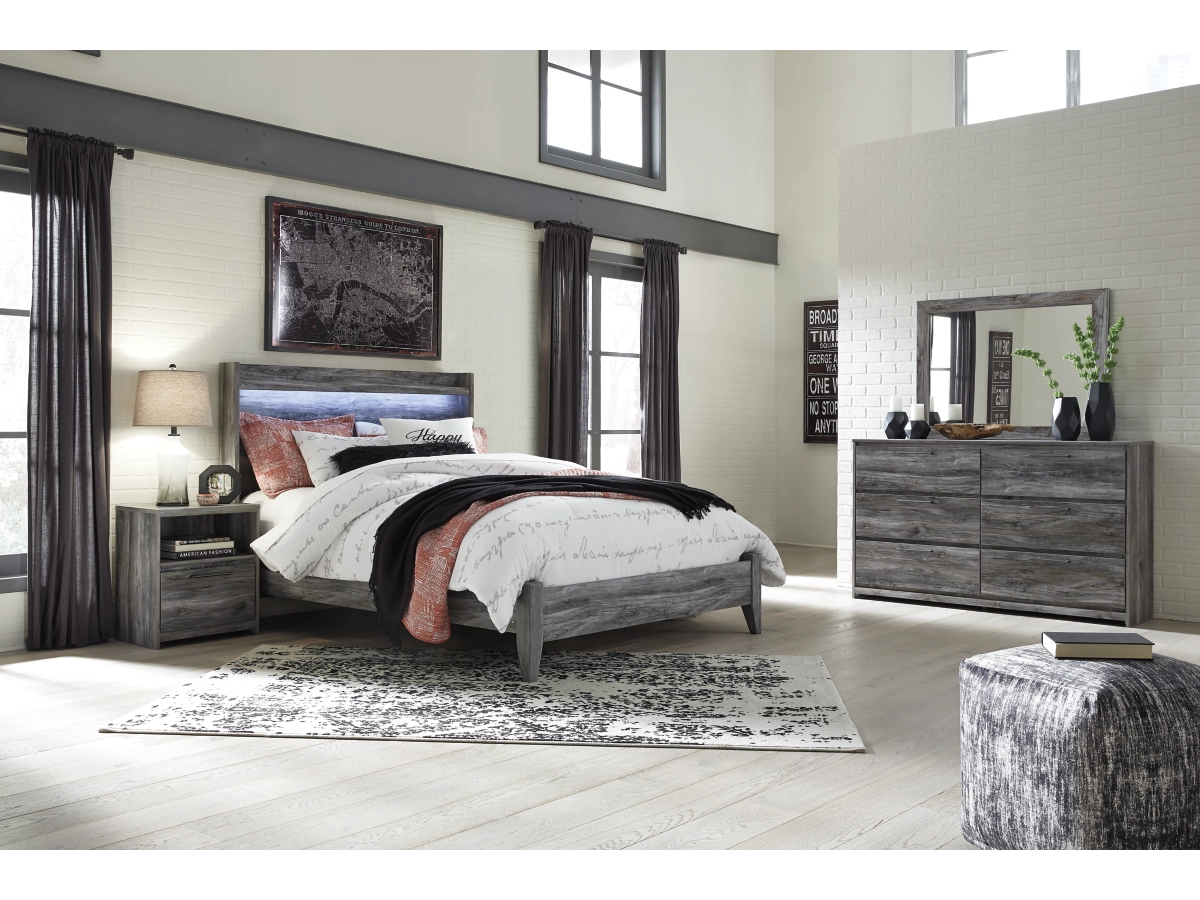 Baystorm Panel Bed with Mirrored Dresser and Nightstand