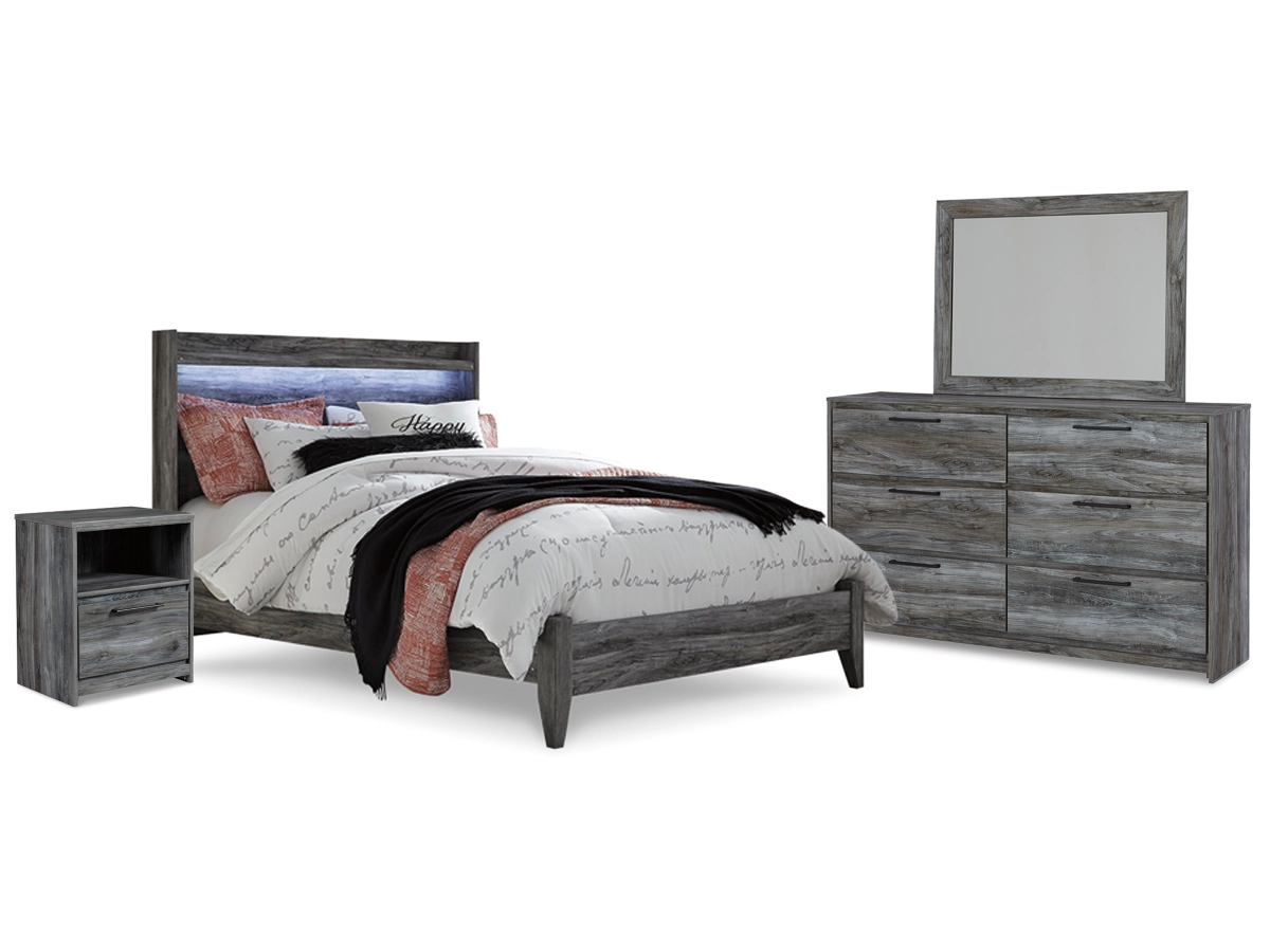 Baystorm Panel Bed with Mirrored Dresser and Nightstand