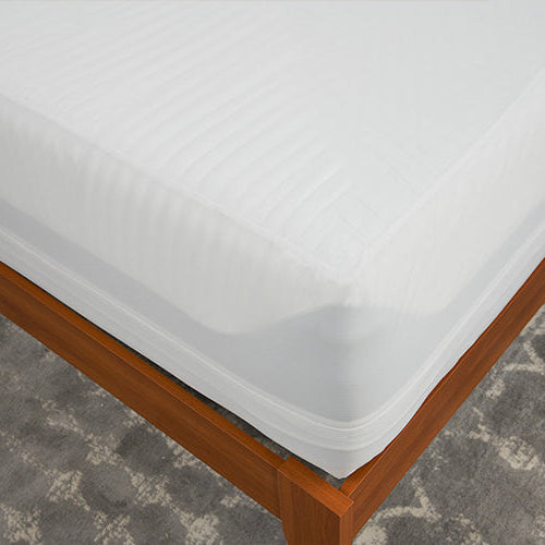 The corner of a Stretchwick mattress encasement. 