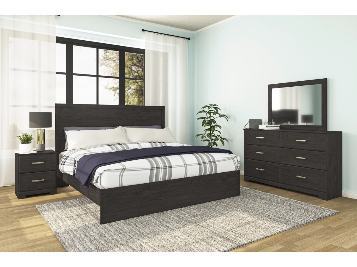 Belachime Panel Bed with Mirrored Dresser and Nightstand
