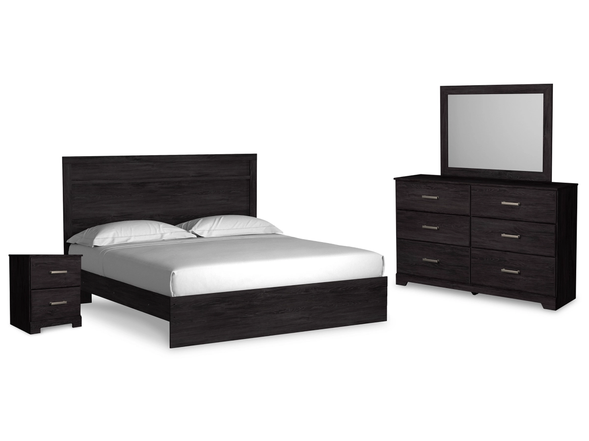 Belachime Panel Bed with Mirrored Dresser and Nightstand