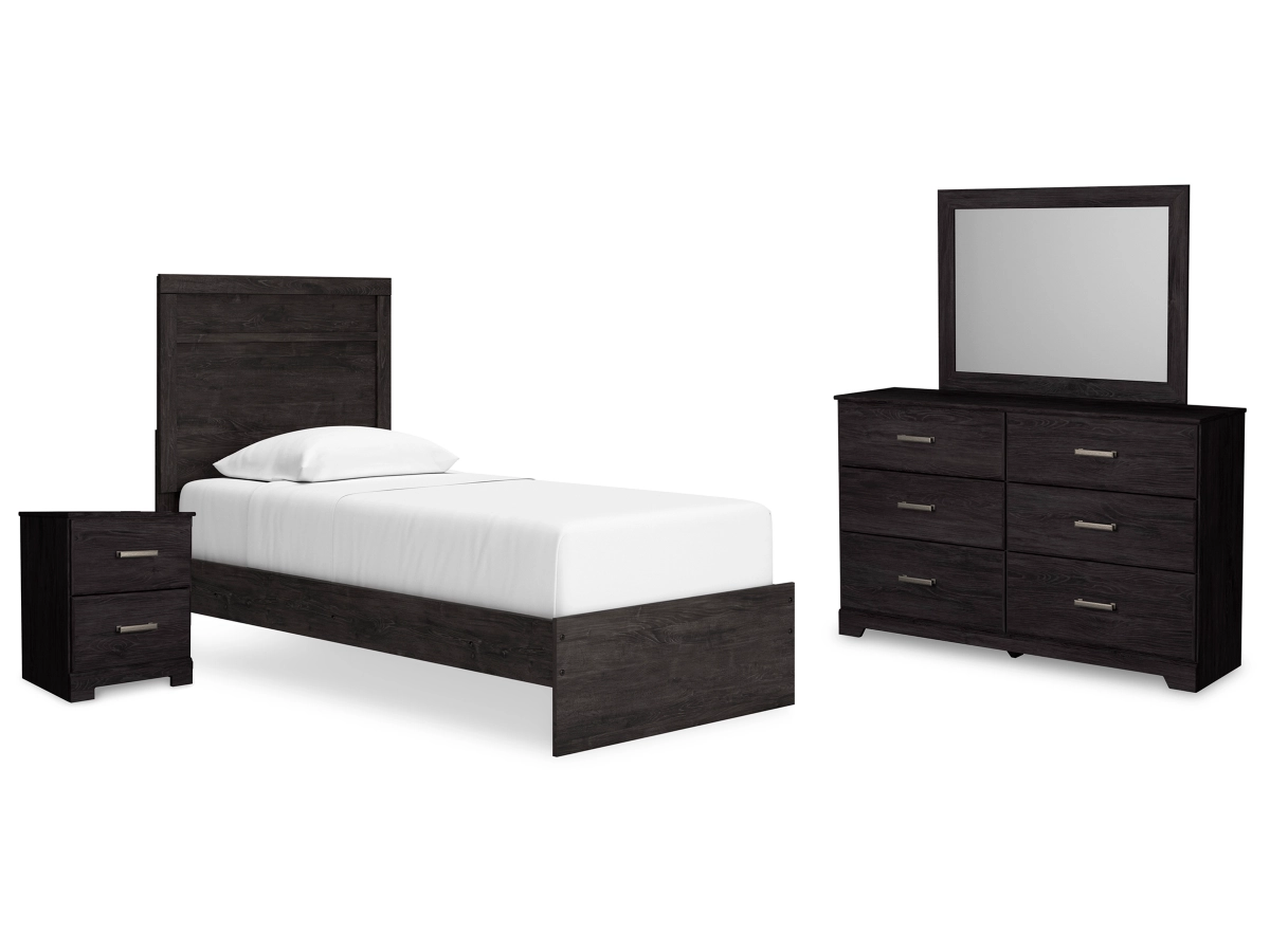 Belachime Panel Bed with Mirrored Dresser and Nightstand