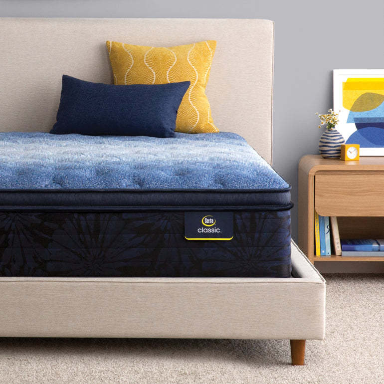 Front view of plush pillow-top Serta mattress | Available in multiple sizes