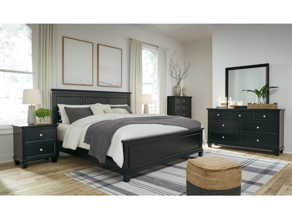 Lanolee Panel Bed with Mirrored Dresser, Chest and 2 Nightstands