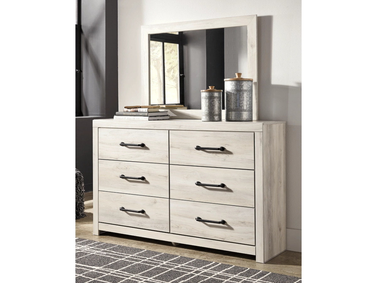 Cambeck Queen Panel Bed with 2 Storage Drawers with Mirrored Dresser and 2 Nightstands