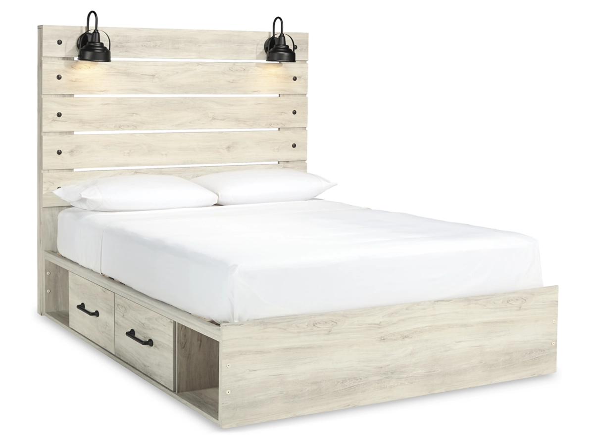 Cambeck Queen Panel Bed with 2 Storage Drawers with Mirrored Dresser and 2 Nightstands