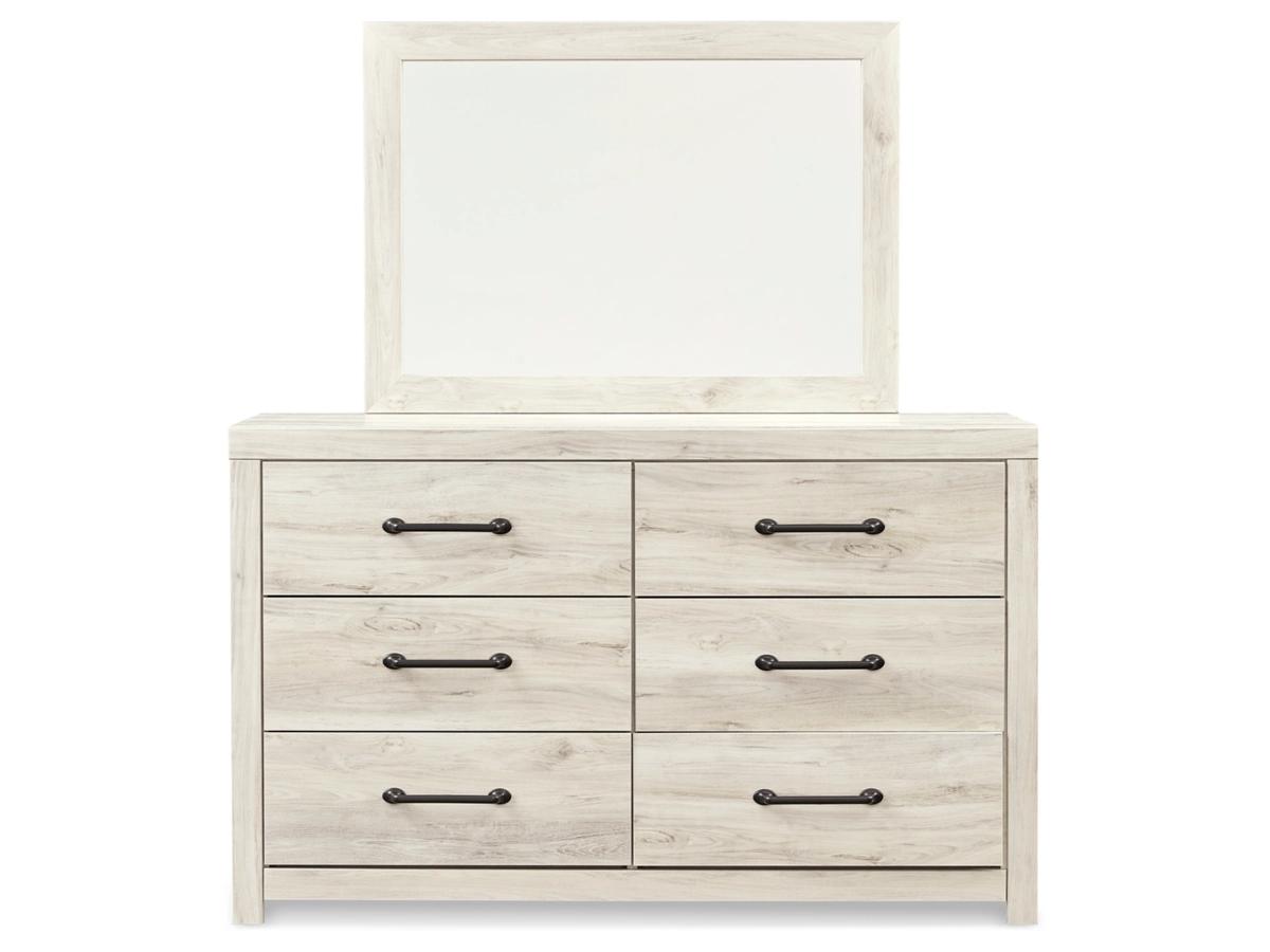 Cambeck Queen Panel Bed with 2 Storage Drawers with Mirrored Dresser and 2 Nightstands