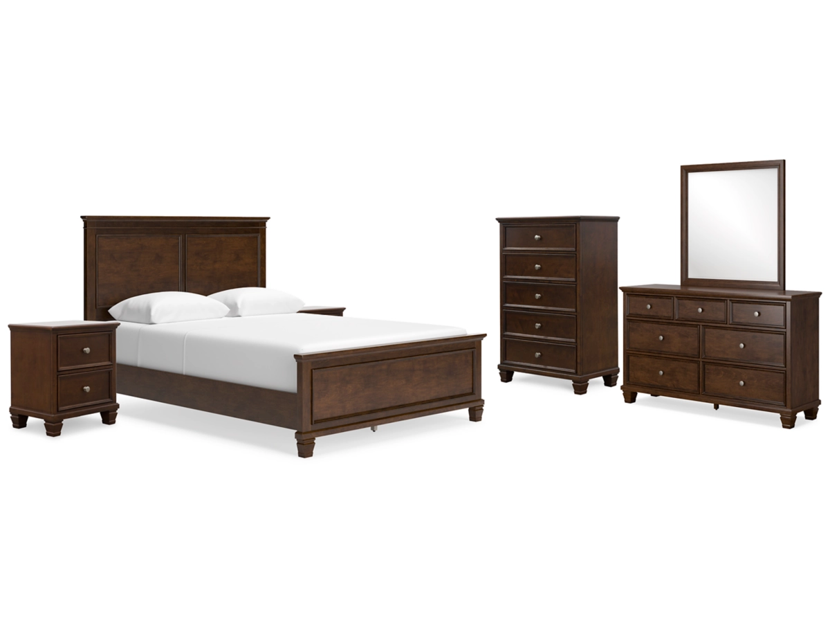 Danabrin Panel Bed with Mirrored Dresser, Chest and 2 Nightstands