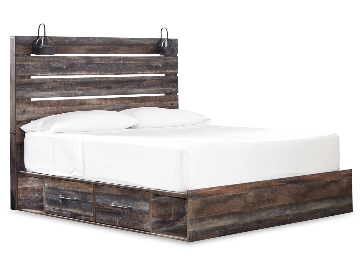 Drystan Panel Bed with 4 Storage Drawers with Mirrored Dresser, Chest and 2 Nightstands