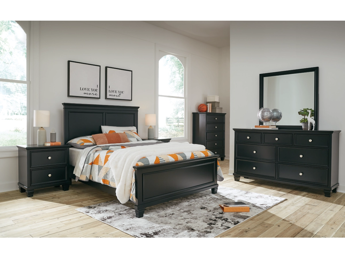 Lanolee Panel Bed with Mirrored Dresser, Chest and 2 Nightstands