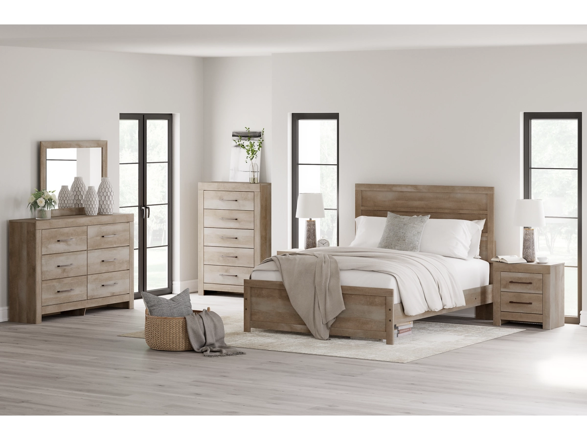 Gachester Panel Bed with Mirrored Dresser, Chest and 2 Nightstands