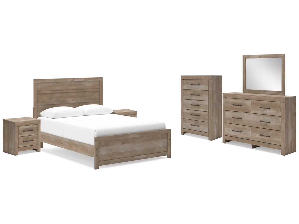 Gachester Panel Bed with Mirrored Dresser, Chest and 2 Nightstands