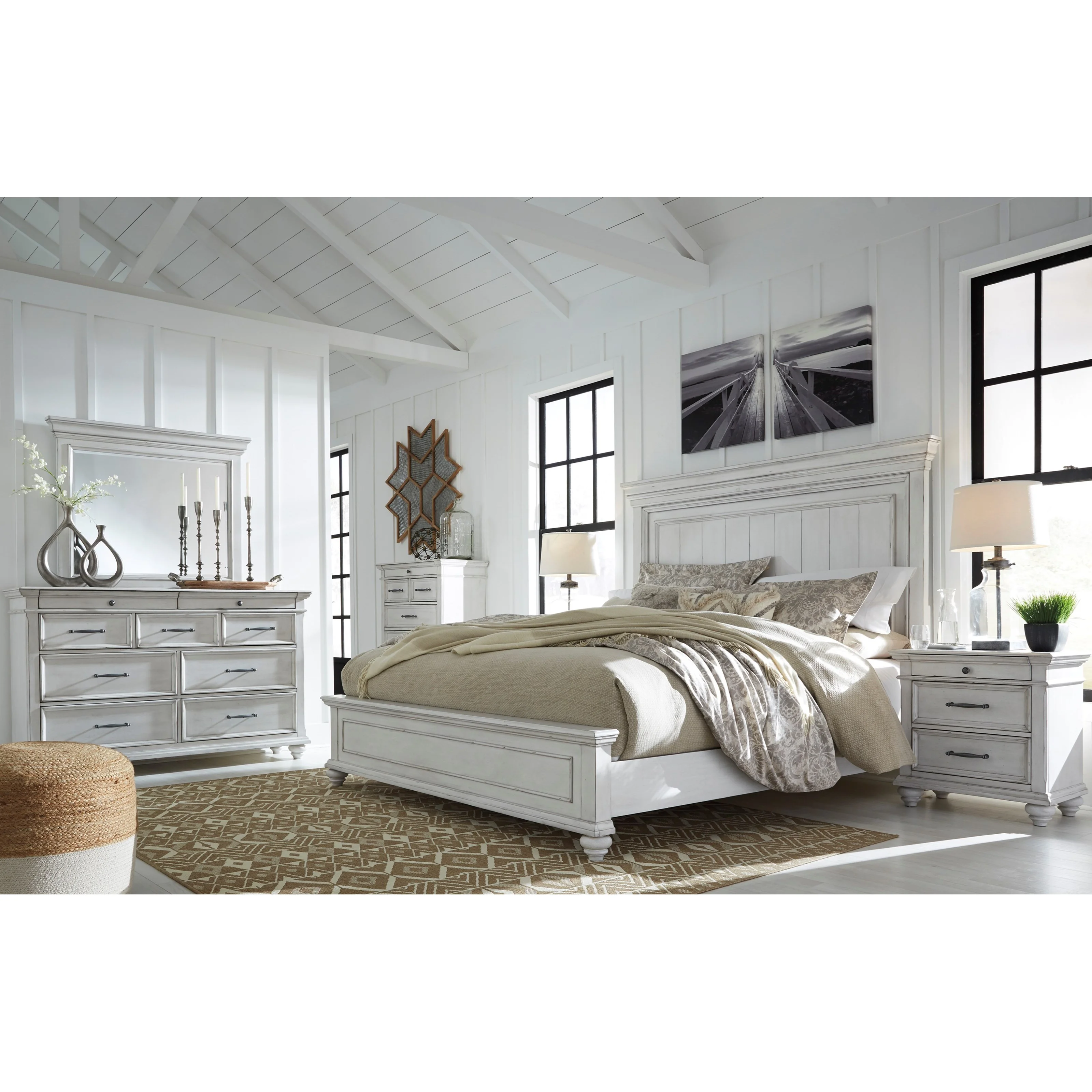 Kanwyn Whitewash Storage Panel Bedroom Set