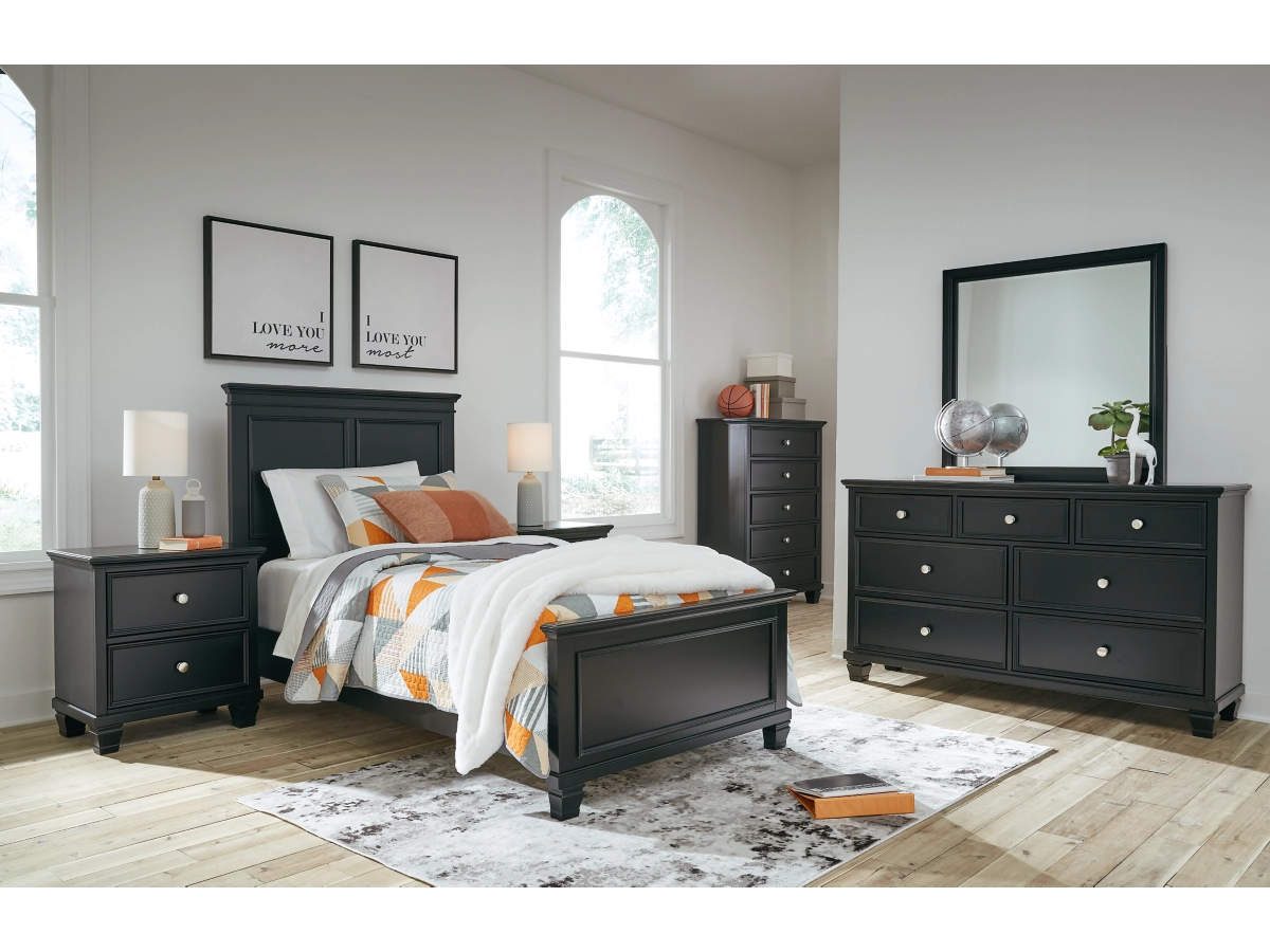 Lanolee Panel Bed with Mirrored Dresser, Chest and 2 Nightstands