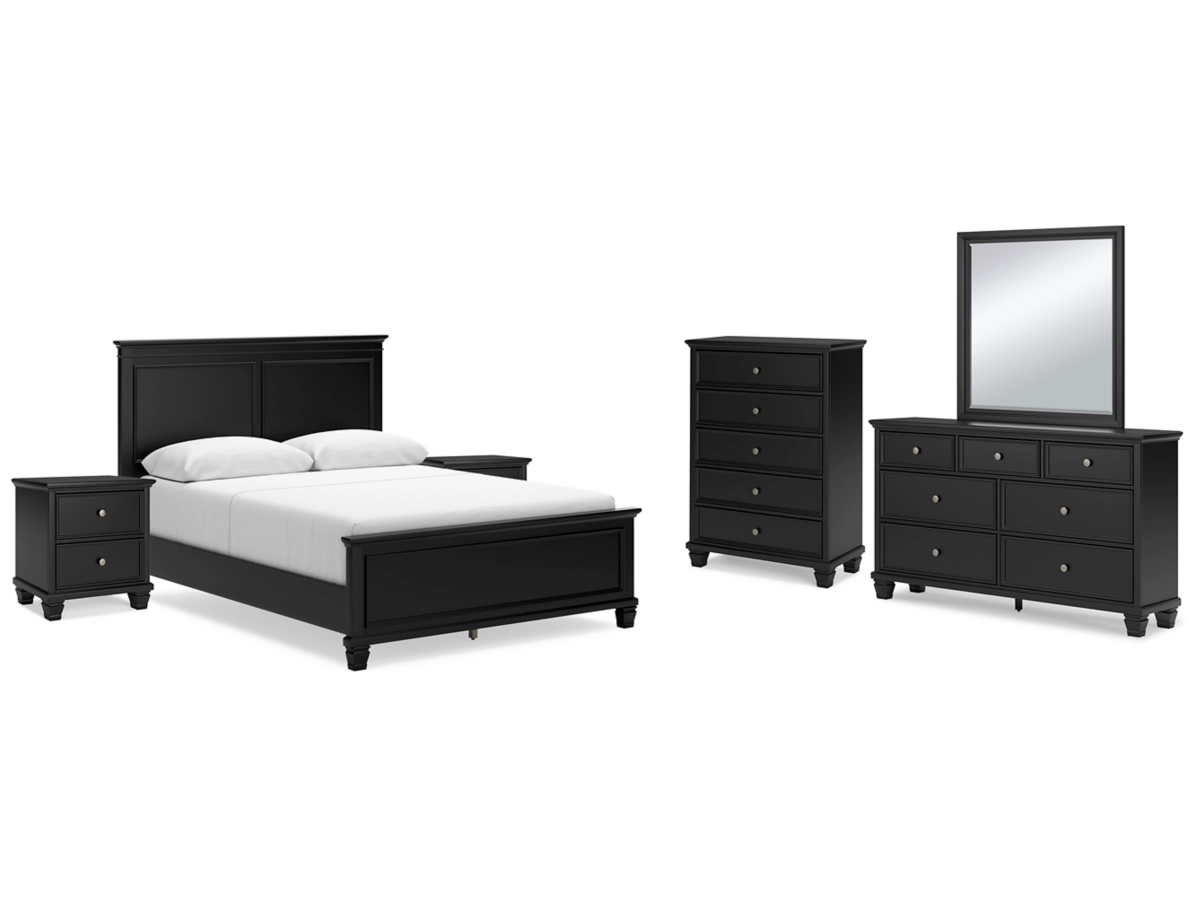 Lanolee Panel Bed with Mirrored Dresser, Chest and 2 Nightstands