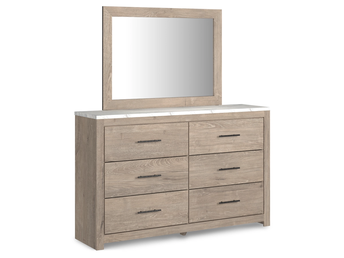 Senniberg Panel Bed with Mirrored Dresser and Nightstand