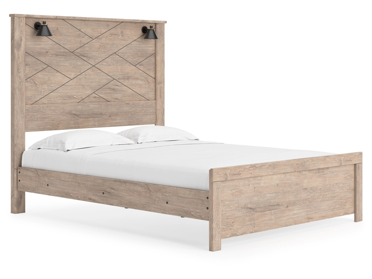 Senniberg Panel Bed with Mirrored Dresser and Nightstand