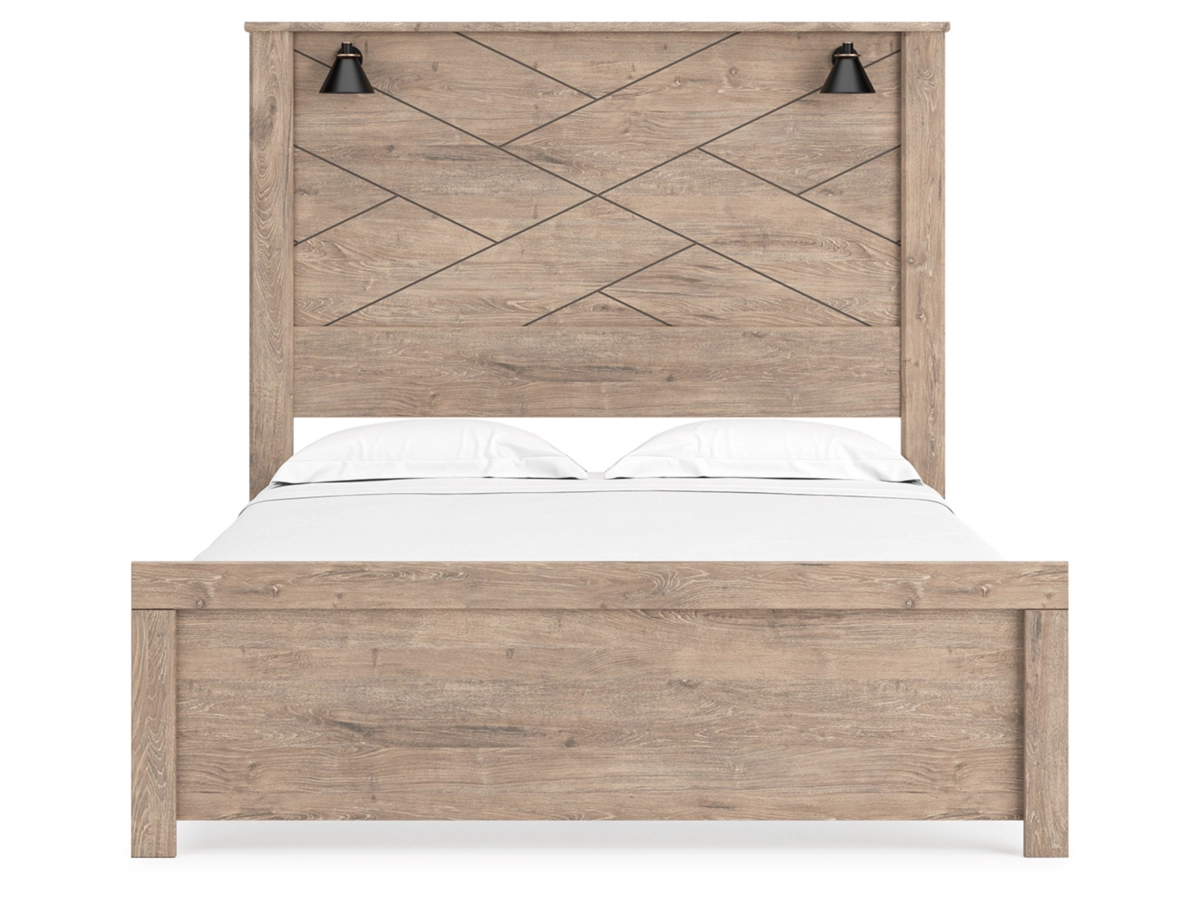 Senniberg Panel Bed with Mirrored Dresser and Nightstand