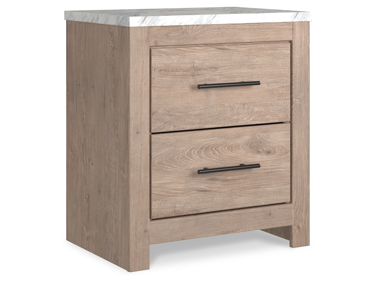 Senniberg Panel Bed with Mirrored Dresser and Nightstand