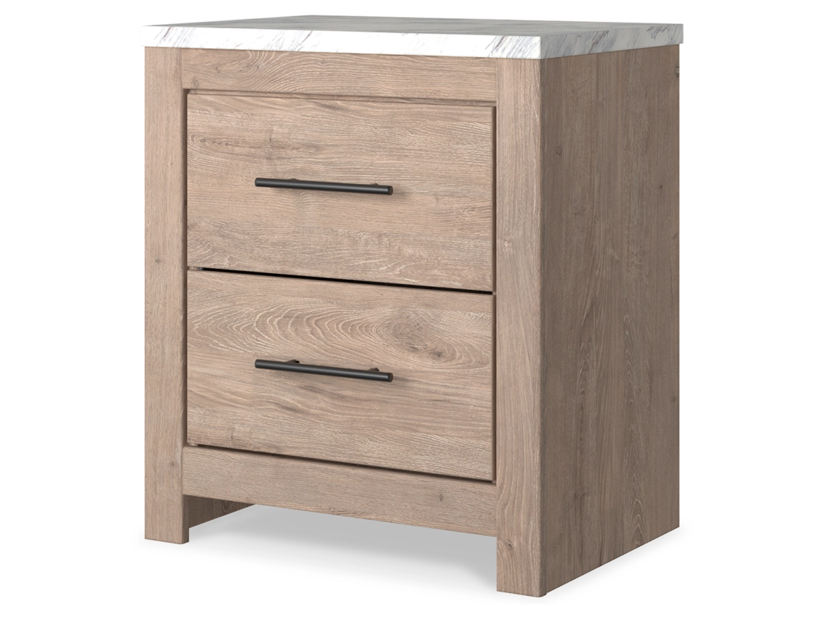 Senniberg Panel Bed with Mirrored Dresser and Nightstand