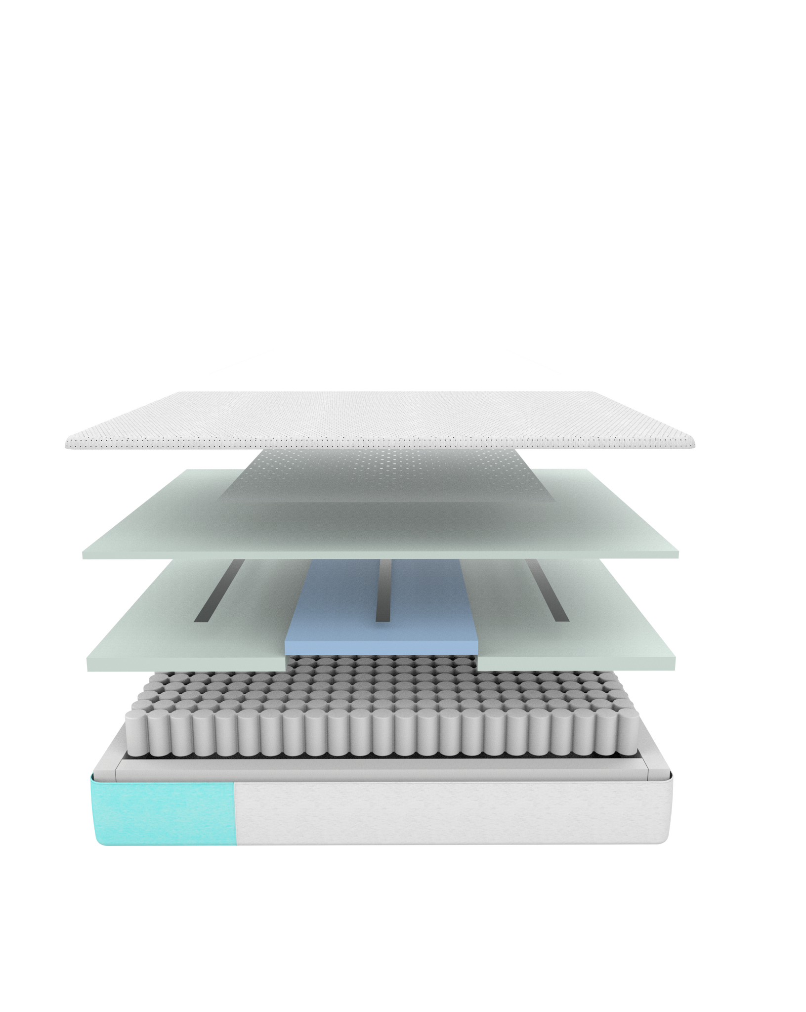 Snow Mattress layers | Phase Change Material, HeatDelete Bands, Soothe Memory Foam, and Flex Coils