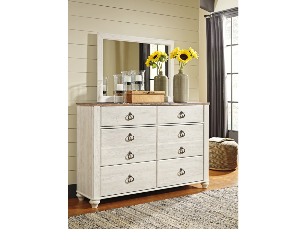 Willowton Panel Bed with Mirrored Dresser, Chest and 2 Nightstands