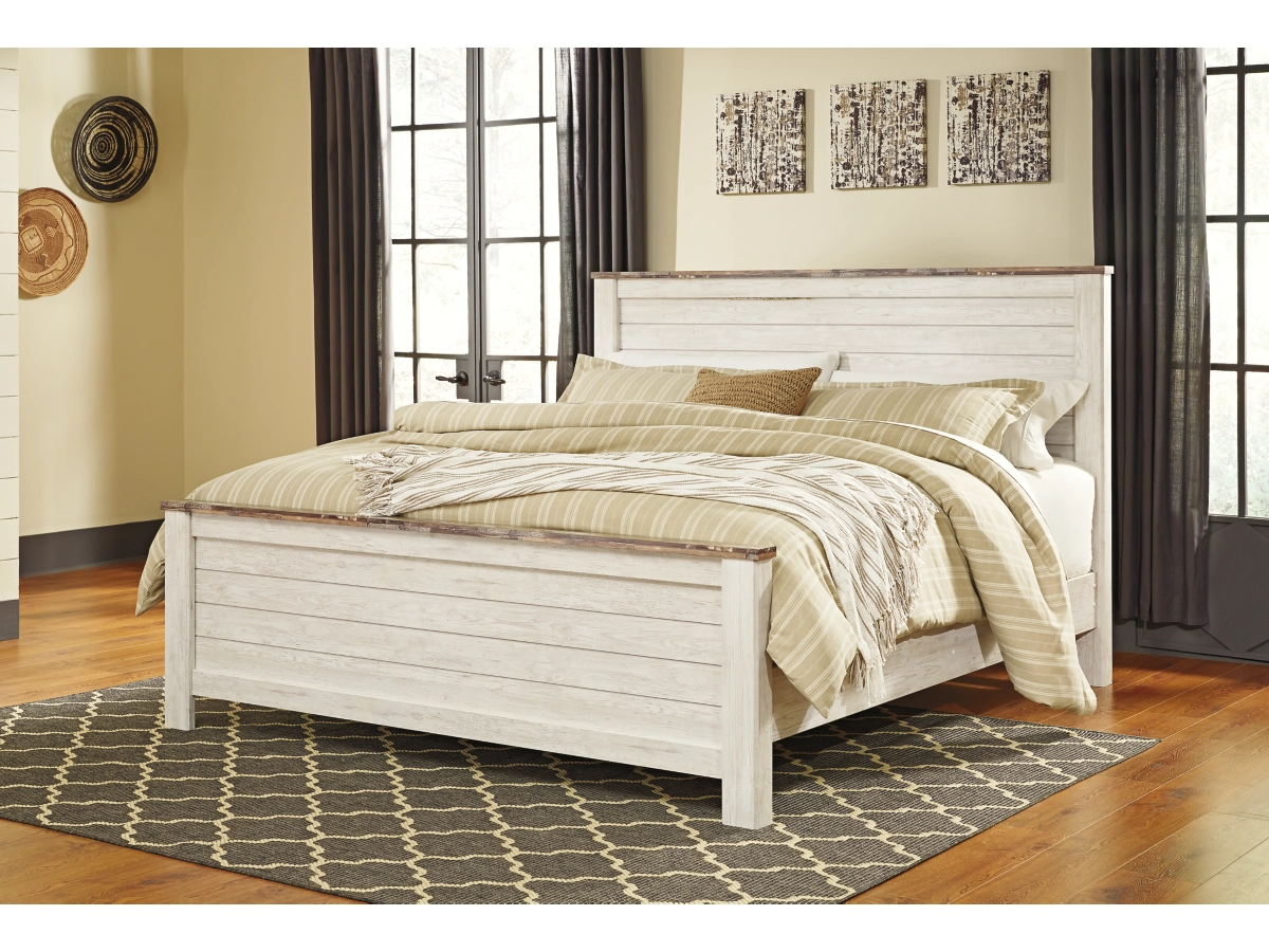 Willowton Panel Bed with Mirrored Dresser, Chest and 2 Nightstands