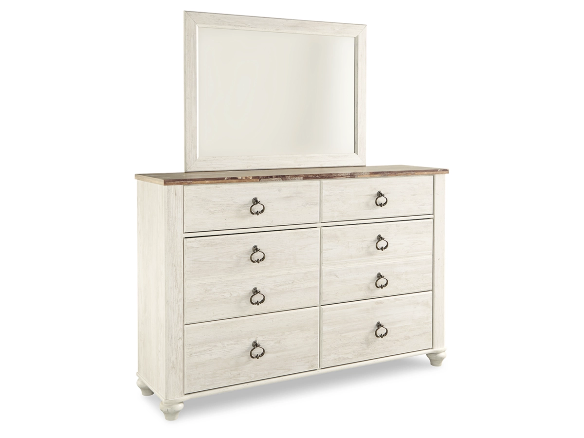 Willowton Panel Bed with Mirrored Dresser, Chest and 2 Nightstands